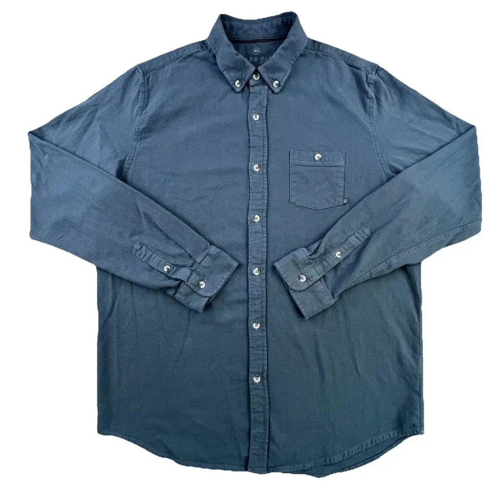 Free Fly Shirt Men's XL Blue Bamboo Cotton Blend Long Sleeve Button Up Pocket - Picture 2 of 11
